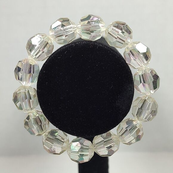 Opaque Clear Iridescent Plastic Beaded Stretch Fashion Bracelet 5.75" Bridal - Picture 6 of 13